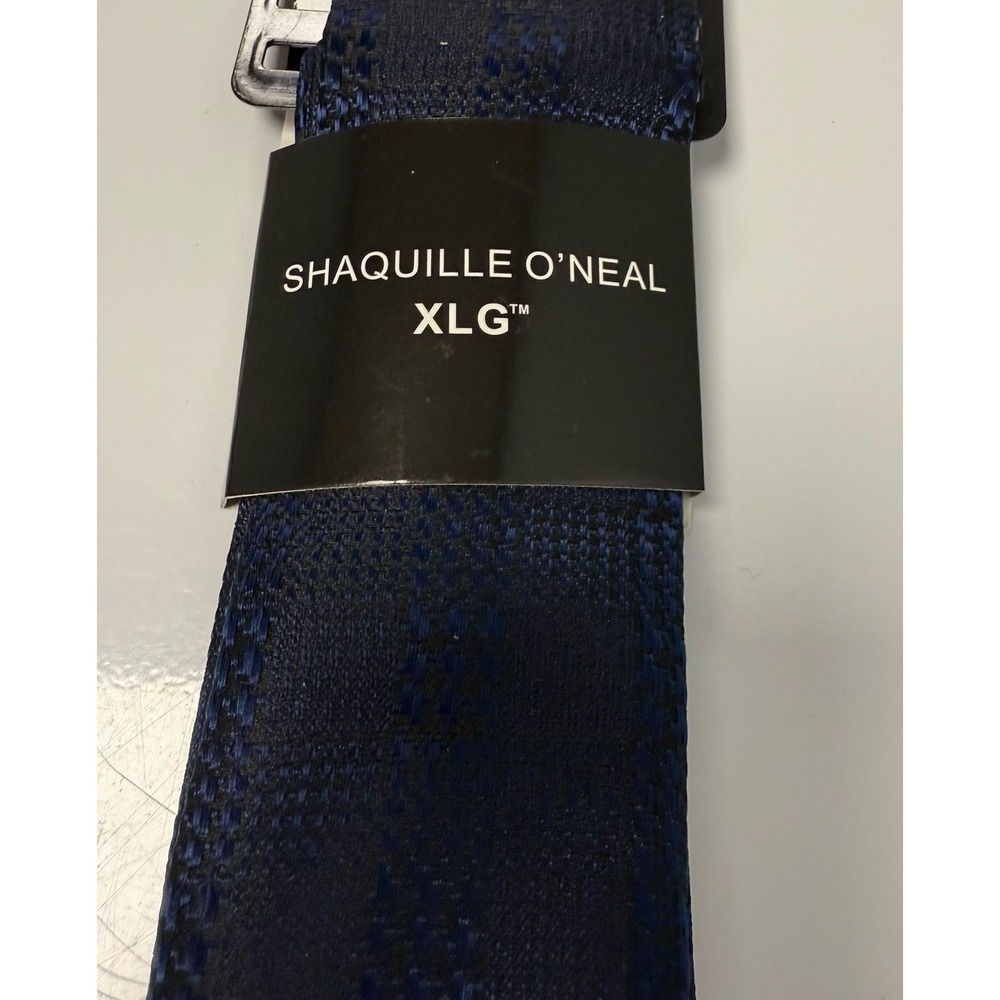 NWT Shaquille O'Neal XLG Neck Tie & Pocket Square Black & Navy Plaid Necktie